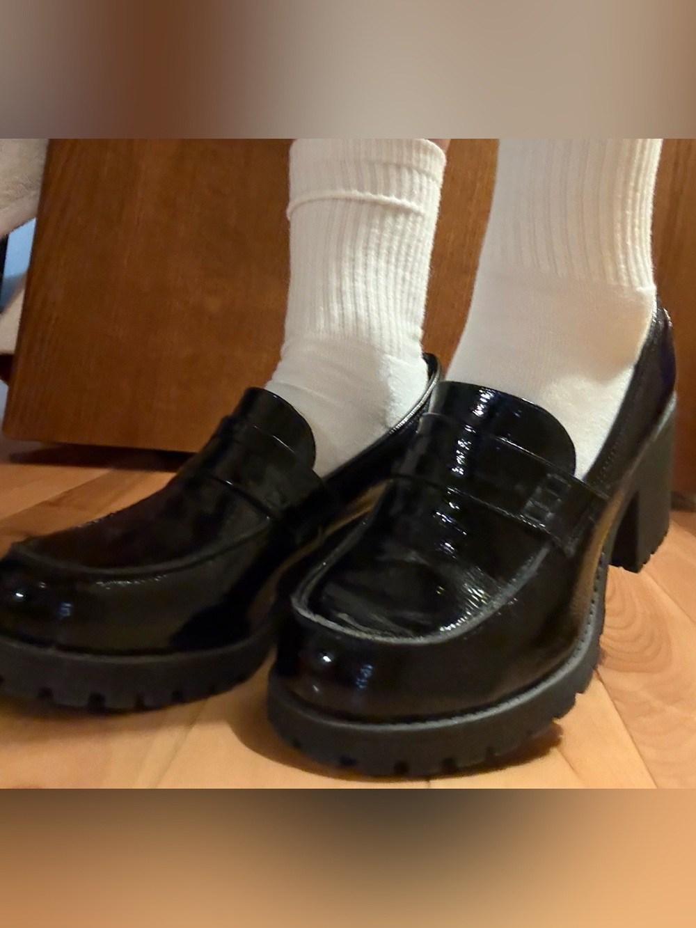 Black Patent Platform Loafers with Lug Sole